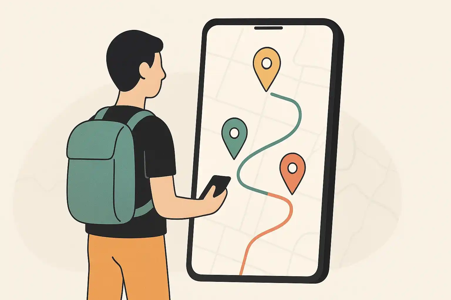 A user observes map location history on his phone.